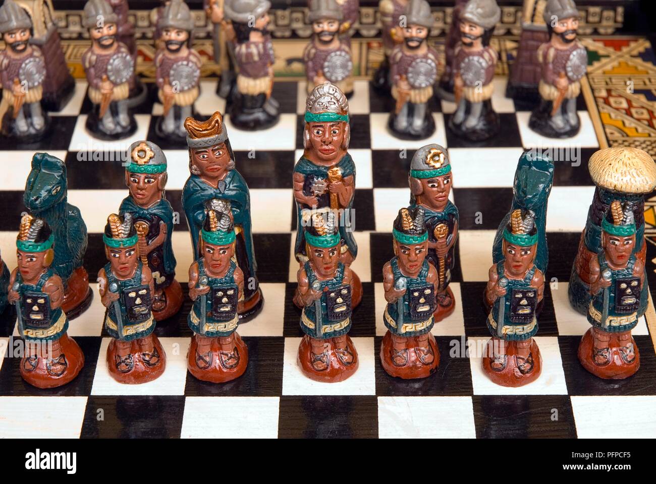 Peru, Pisac, Pisac market, Inca and Spanish conquistador chess set Stock Photo