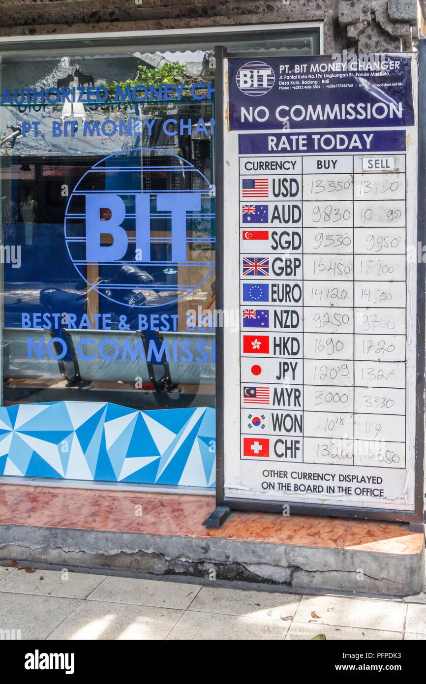 Kuta, Bali - 18th November 2016: Exchange office in the town. Exchange places are all over. Stock Photo