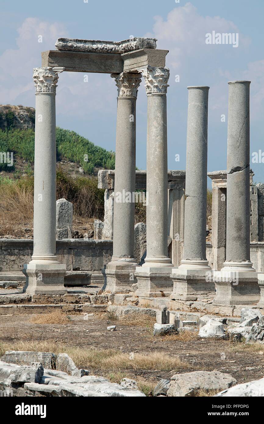 Turkey, Perge, colonnaded street in the ancient Greek Agora Stock Photo