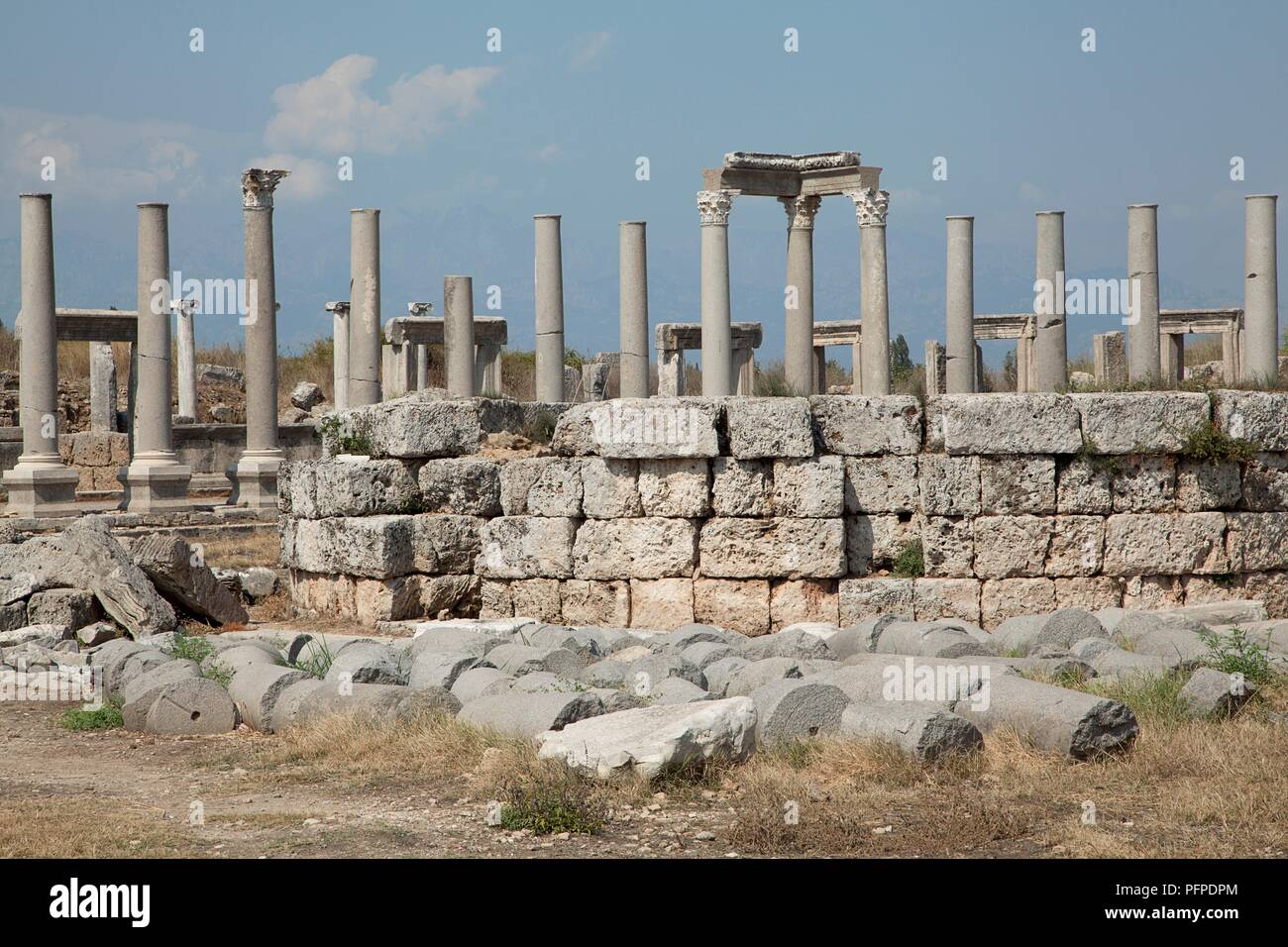 Turkey, Perge, colonnaded streets in the ancient Greek Agora Stock Photo