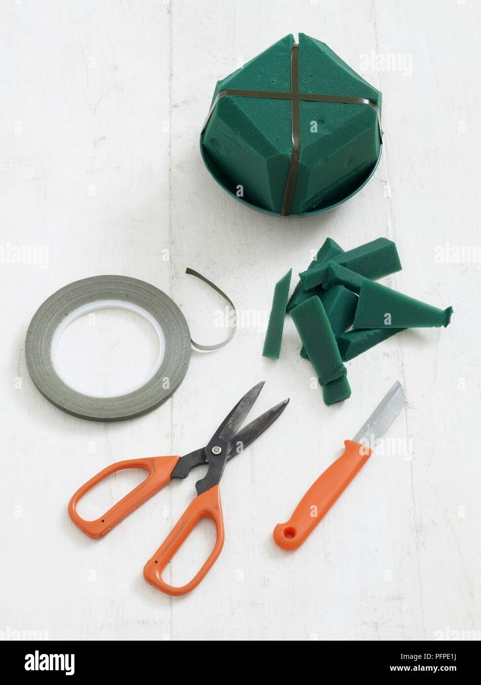 Floral foam, scissors, knife and tape Stock Photo Alamy
