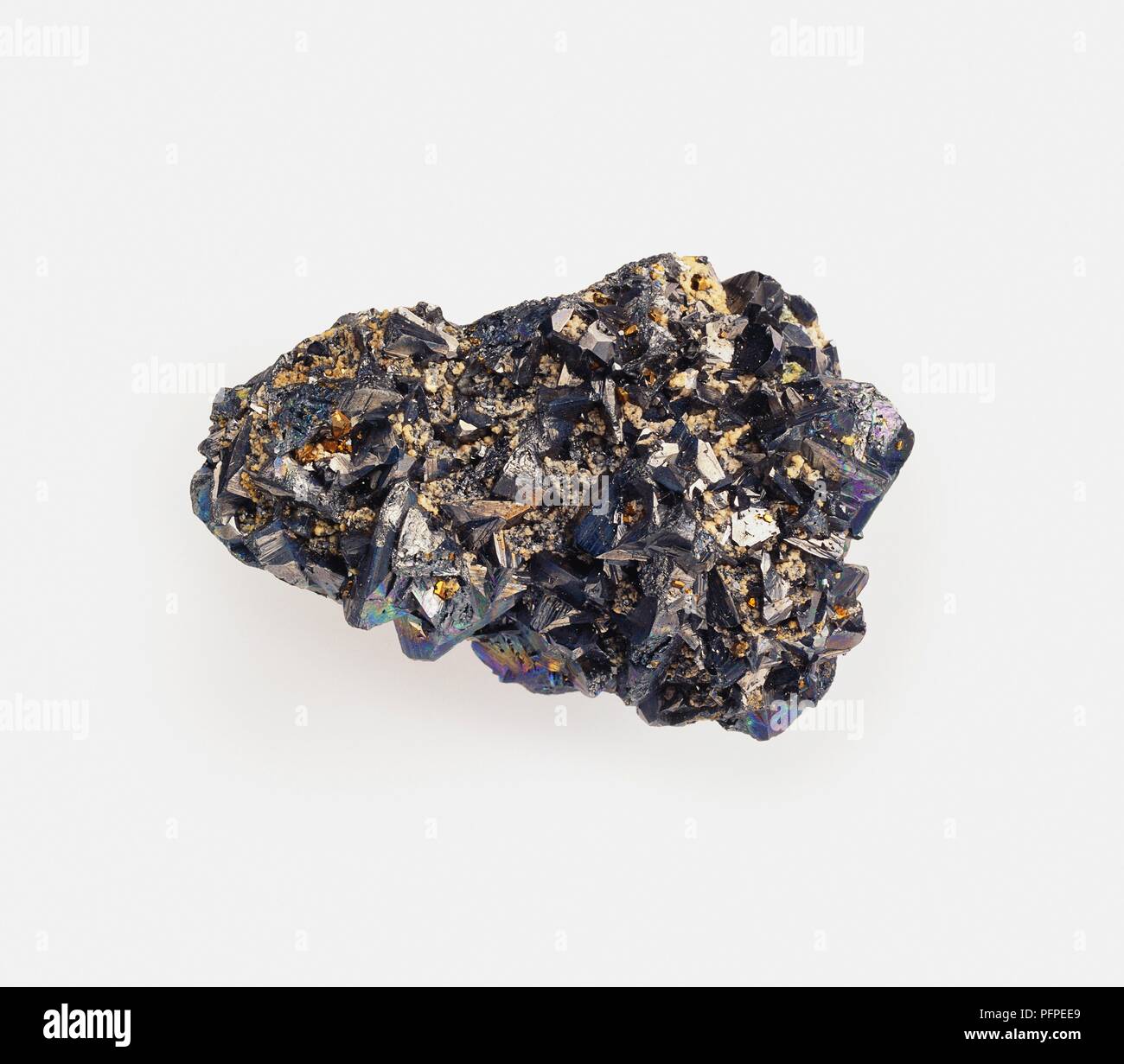 Tennantite with iridescent crystals Stock Photo