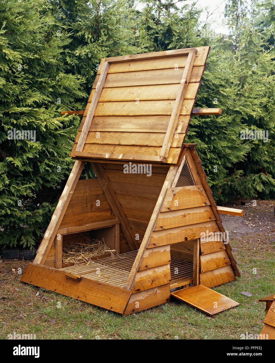 Chicken coop in garden Stock Photo Alamy