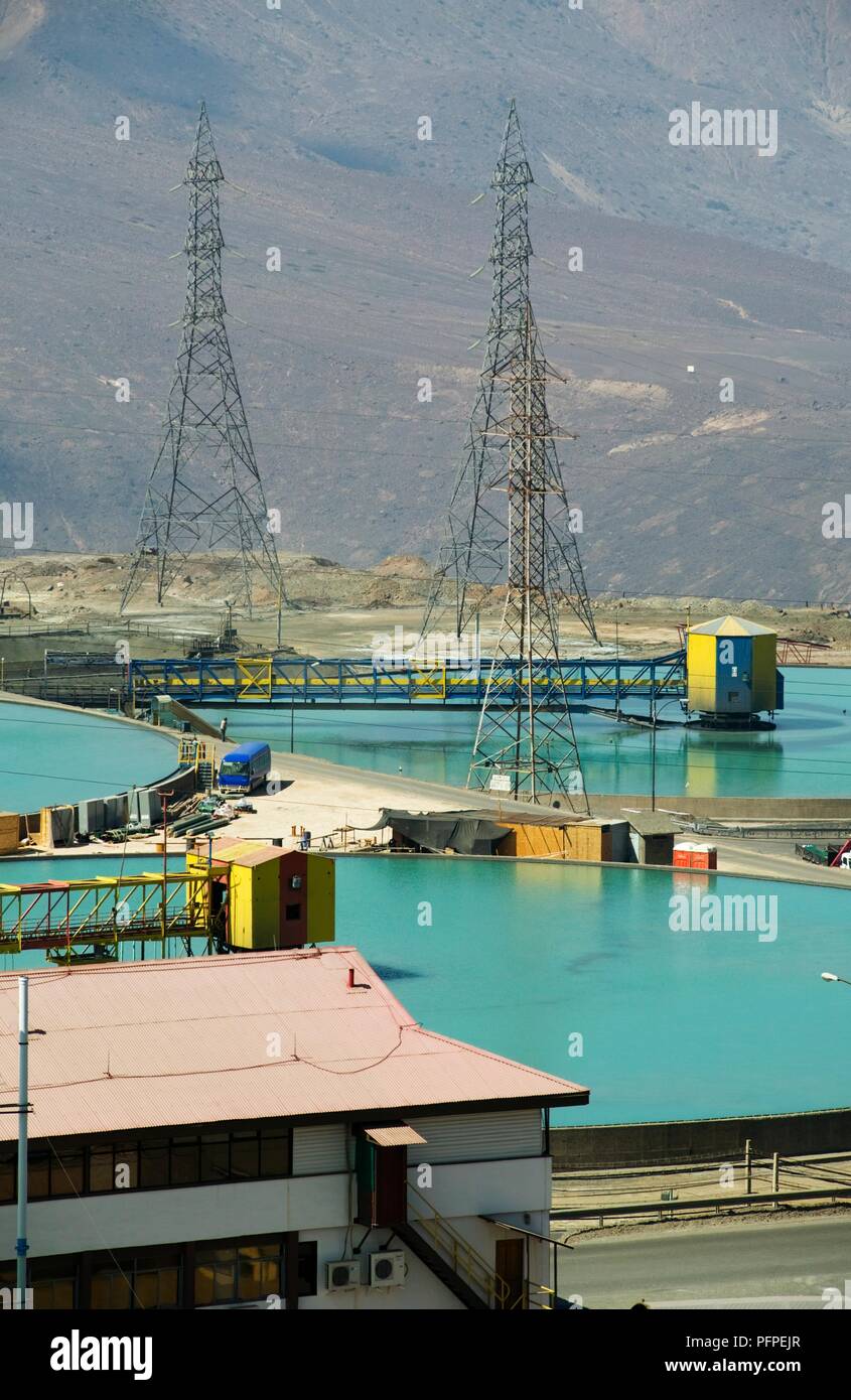 Chile, El Teniente copper mine, industrial constructions at tailings