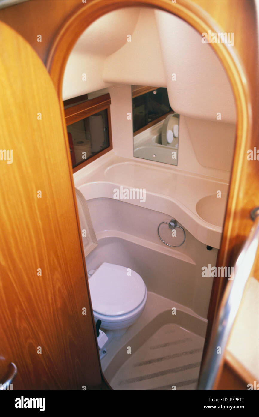 Bathroom inside a sailing yacht Stock Photo Alamy