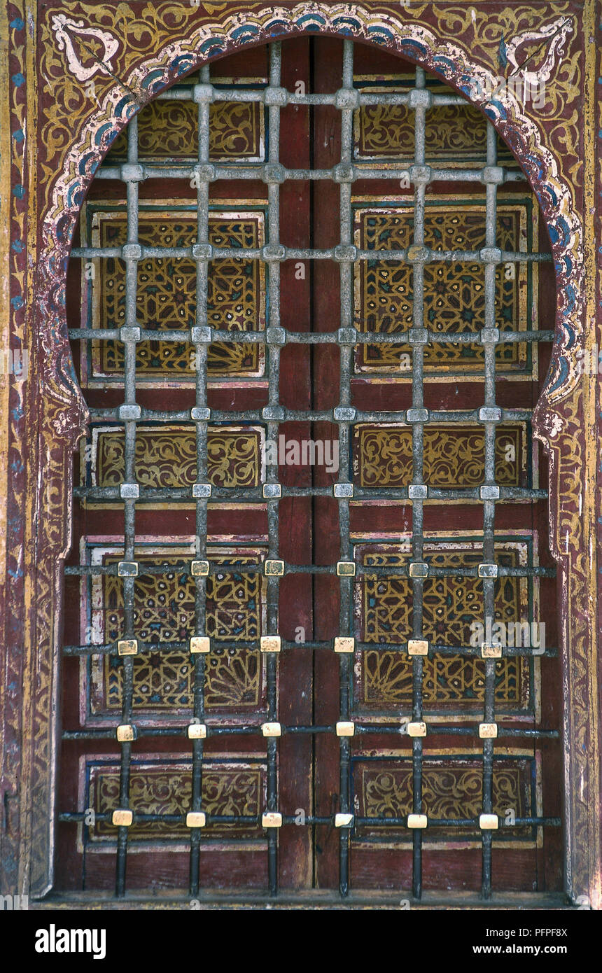 Morocco, Tamegroute, intricately decorated door of zaouia Stock Photo
