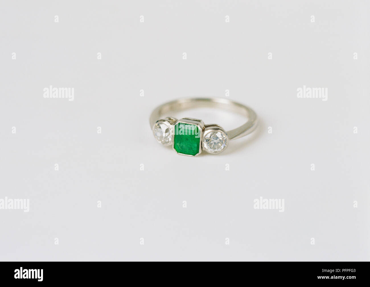 An emerald ring, platinum Stock Photo