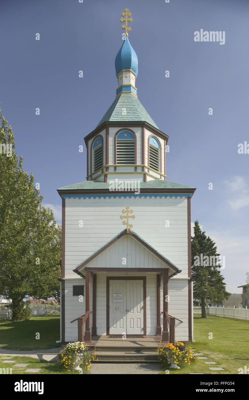 USA, Alaska, Kenai, Holy Assumption of the Virgin Mary Russian Orthodox Church Stock Photo