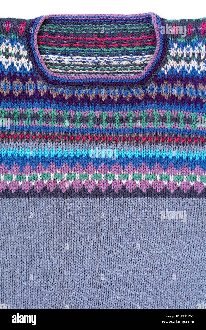 Fairisle knitted yoke top, closeup Stock Photo Alamy