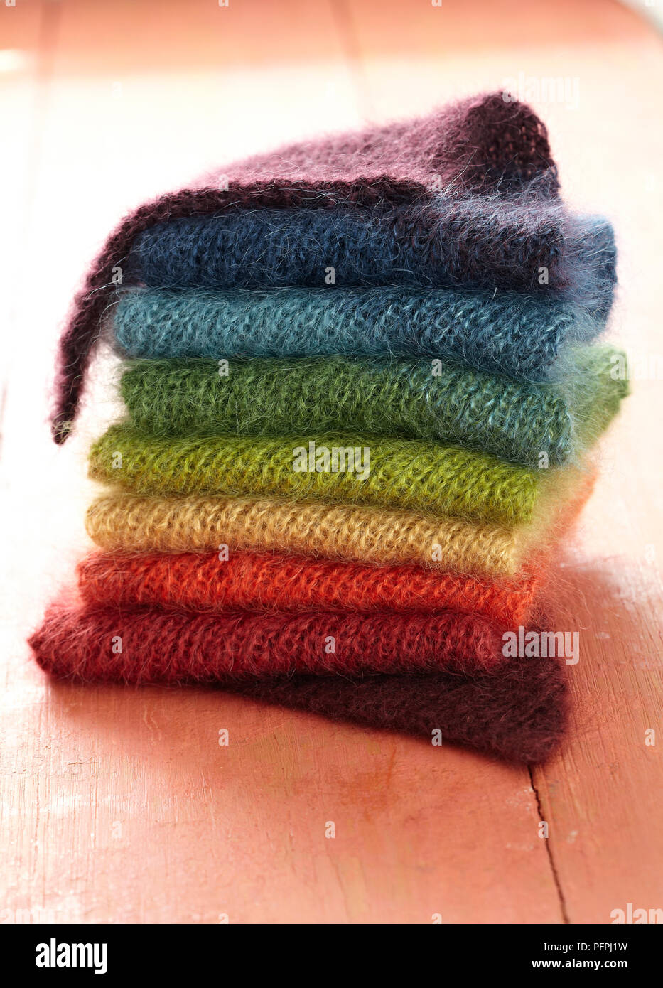 Rainbow mohair scarf folded Stock Photo