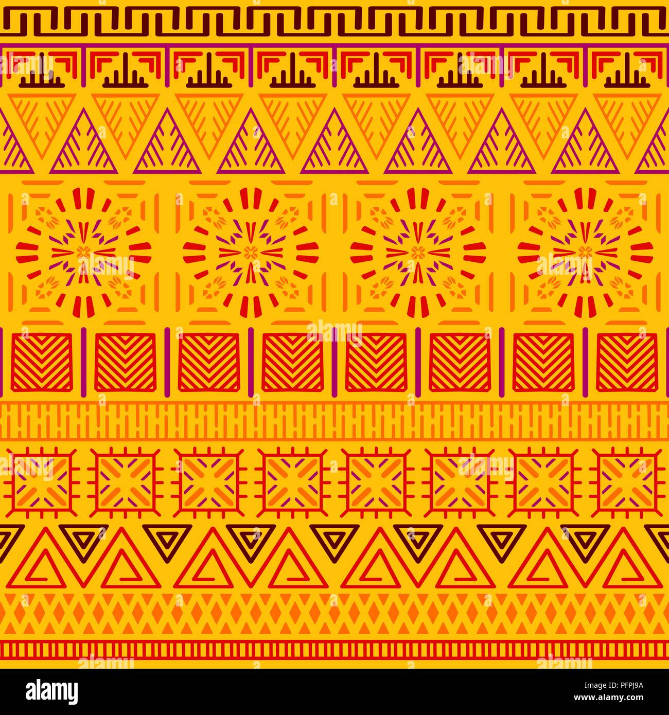 Tribal ethnic seamless pattern. Abstract geometric ornament with African motifs. Vector illustration. Perfect for textile print, wallpaper, cloth design, tissue, wrapping paper and fabric design. Stock Vector