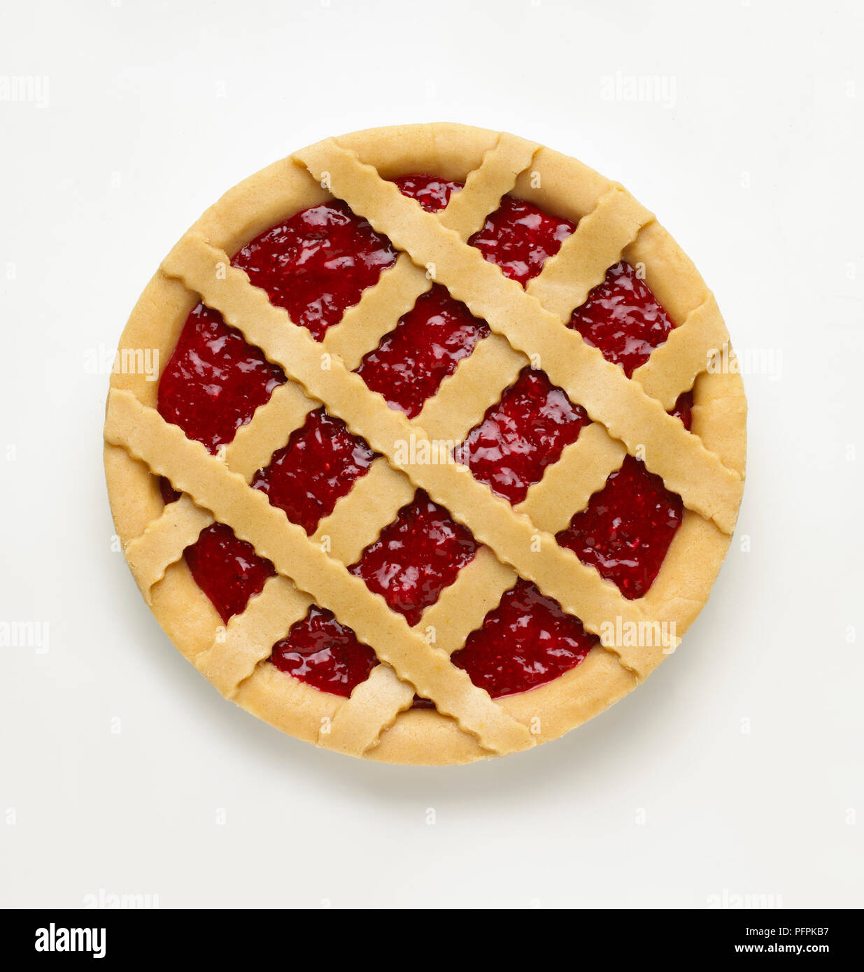 Raspberry tart with pastry lattice Stock Photo