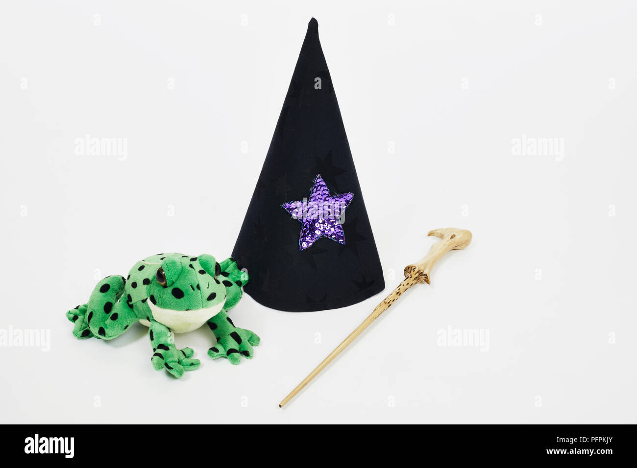 Pointy Hat, Toad and Wand Stock Photo