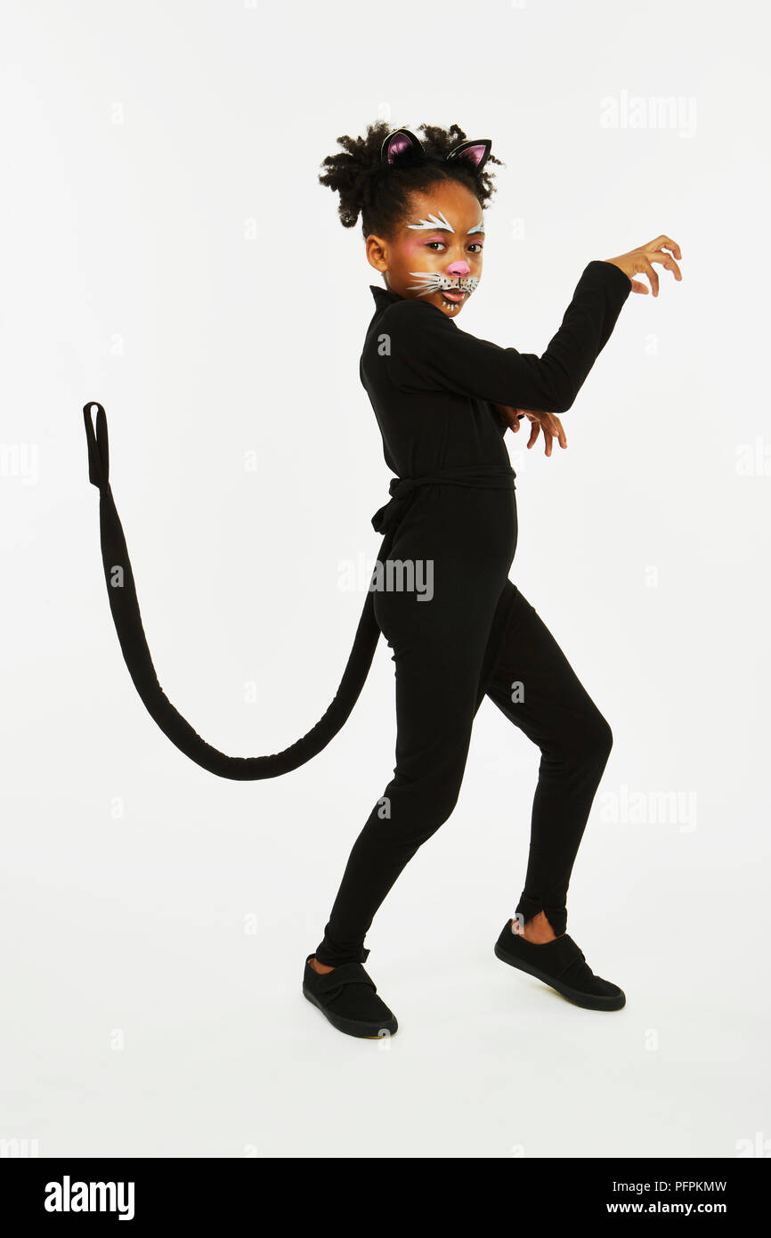 Child dressed as black cat Stock Photo