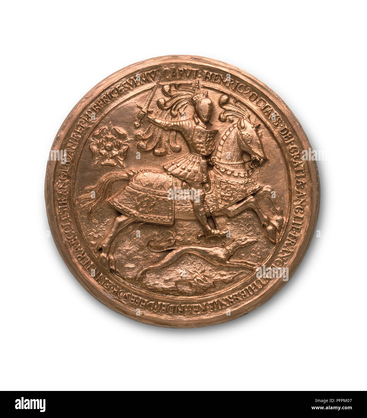 Seal depicting knight on horseback with running dog below Stock Photo