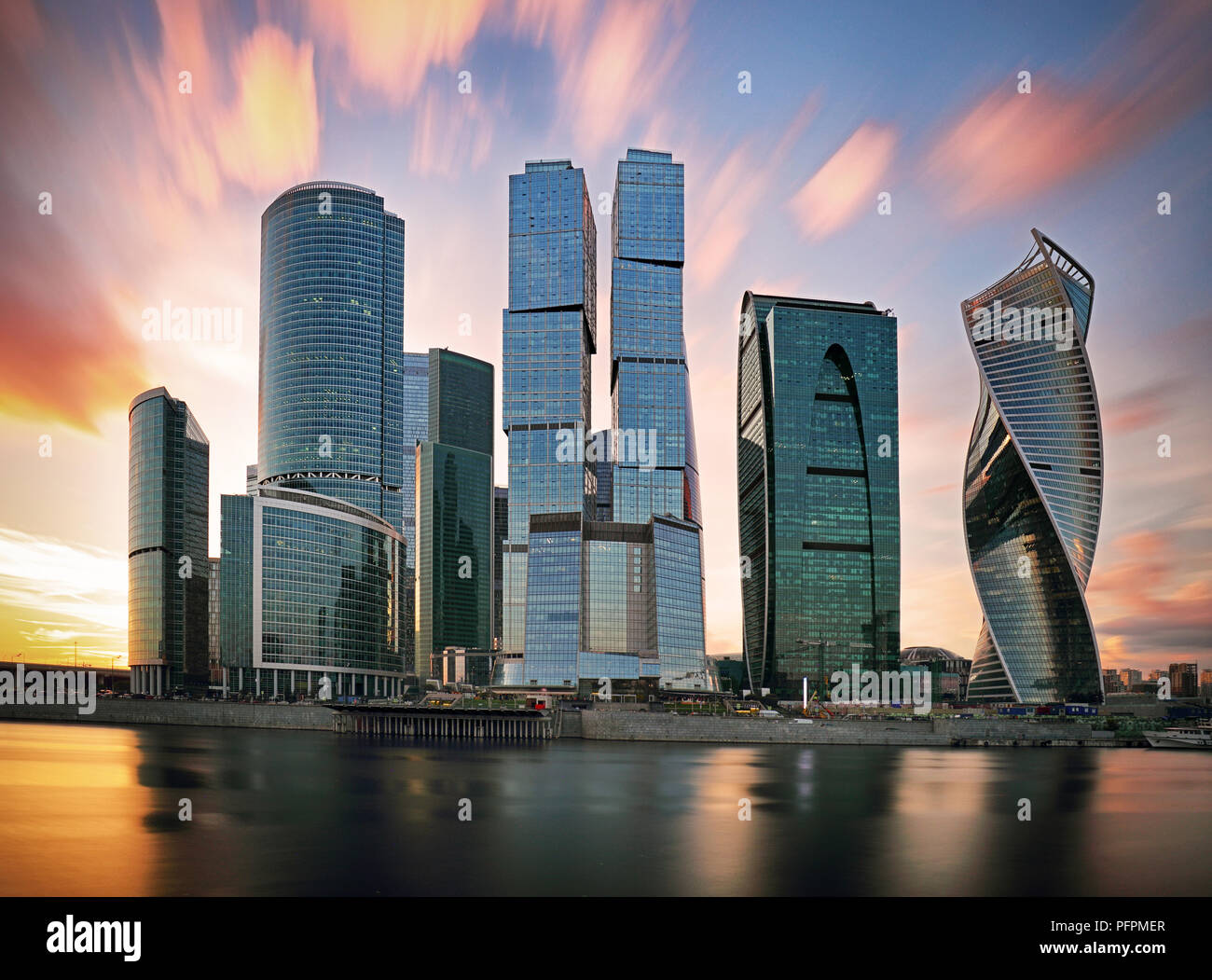 Moscow City business center at sunset Stock Photo