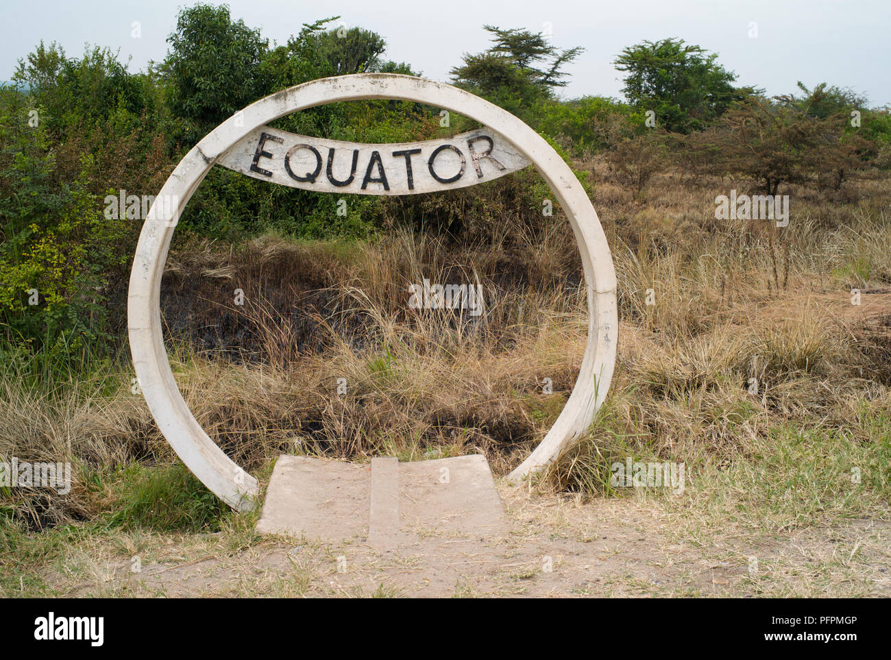 Equator sign in Uganda - A Monument Marking the Line between Northern and Southern Hemisphere Stock Photo