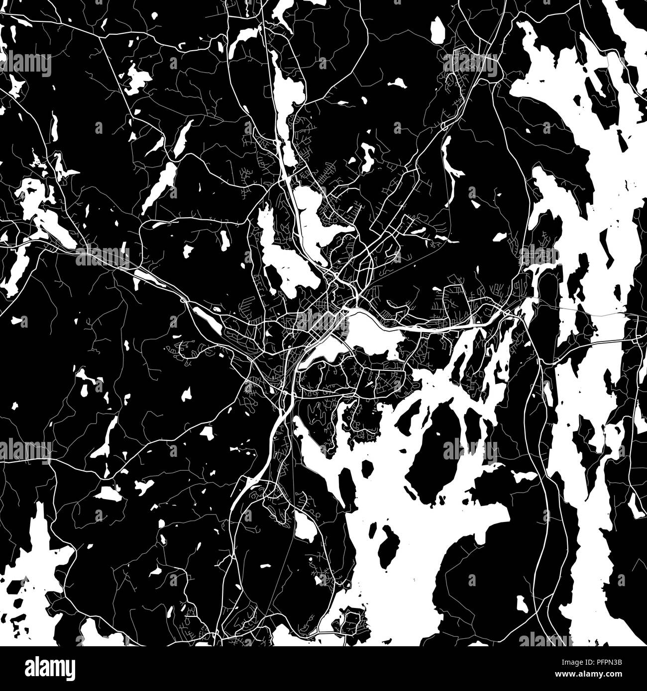 Area map of Jyväskylä, Finland. Dark background version for infographic and marketing projects. This map of Jyväskylä, contains typical landmarks with Stock Vector