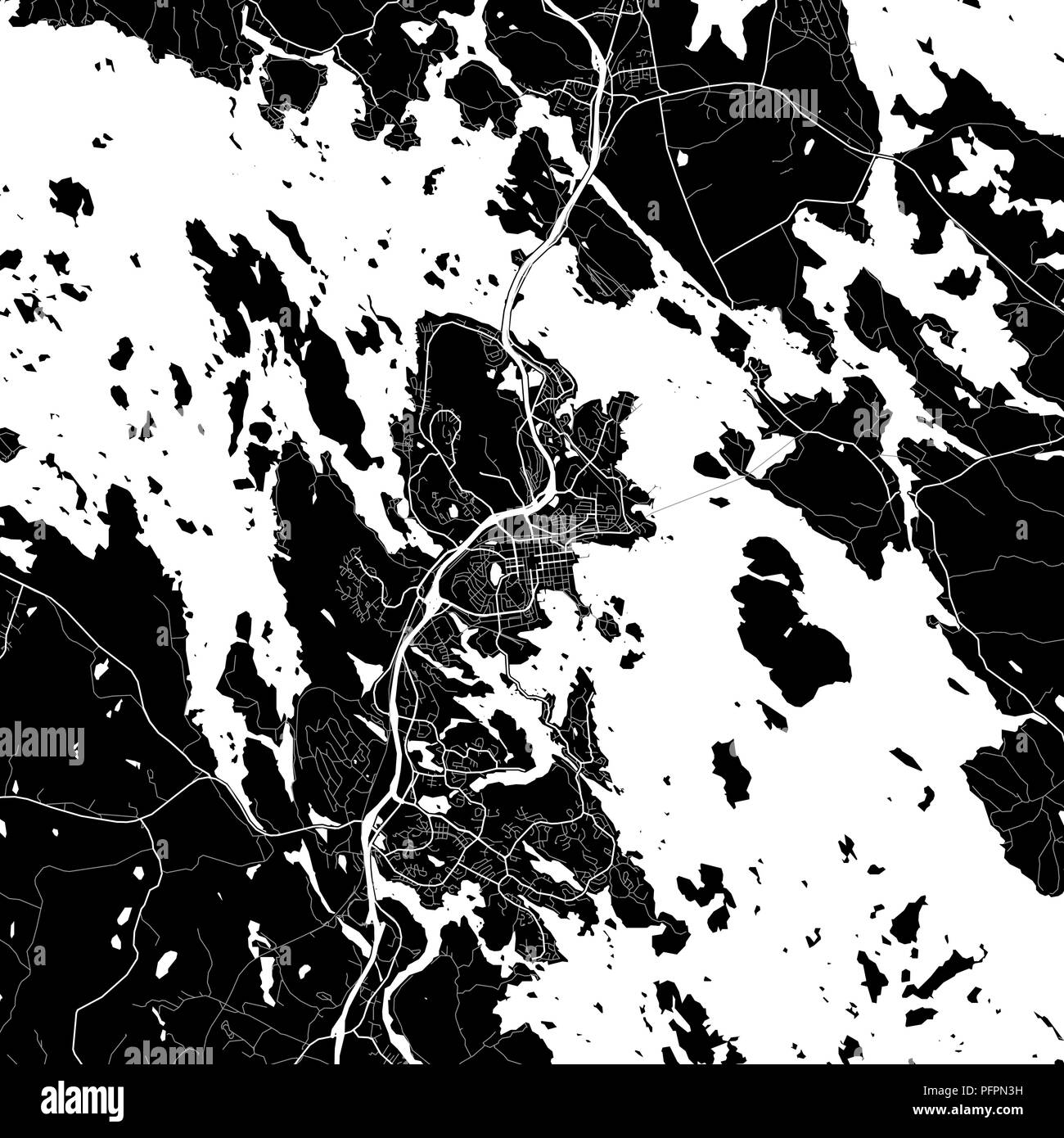 Area map of Kuopio, Finland. Dark background version for infographic and marketing projects. This map of Kuopio, contains typical landmarks with stree Stock Vector