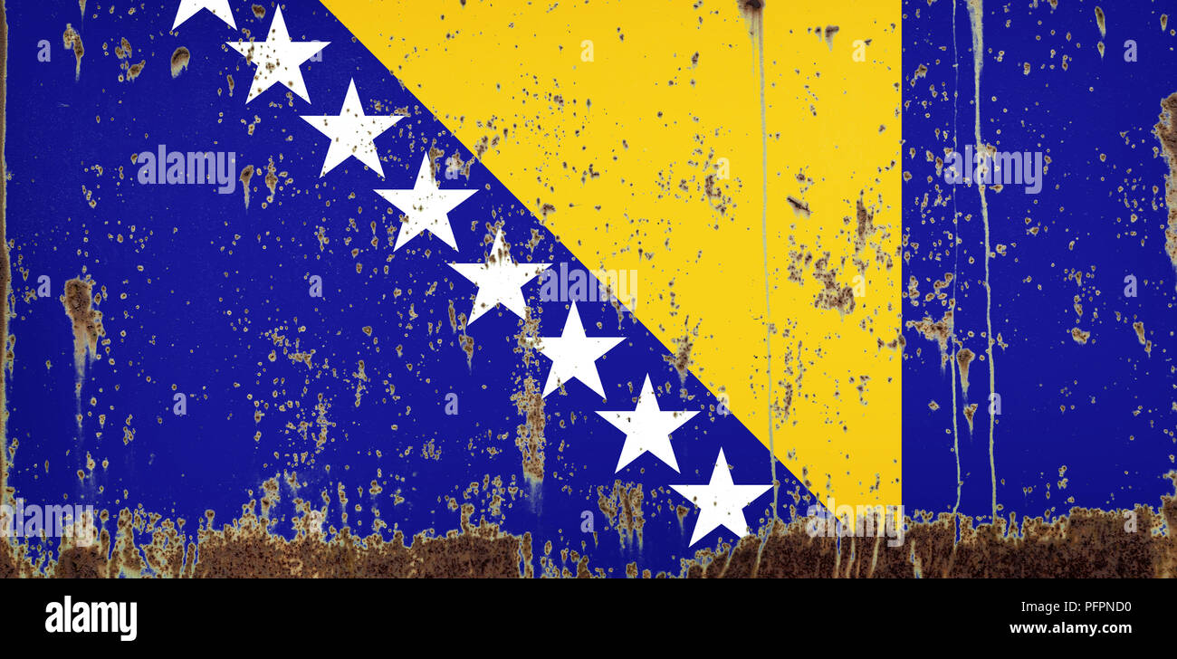 National flag of Bosnia and Herzegovina on rusty metal texture Stock ...