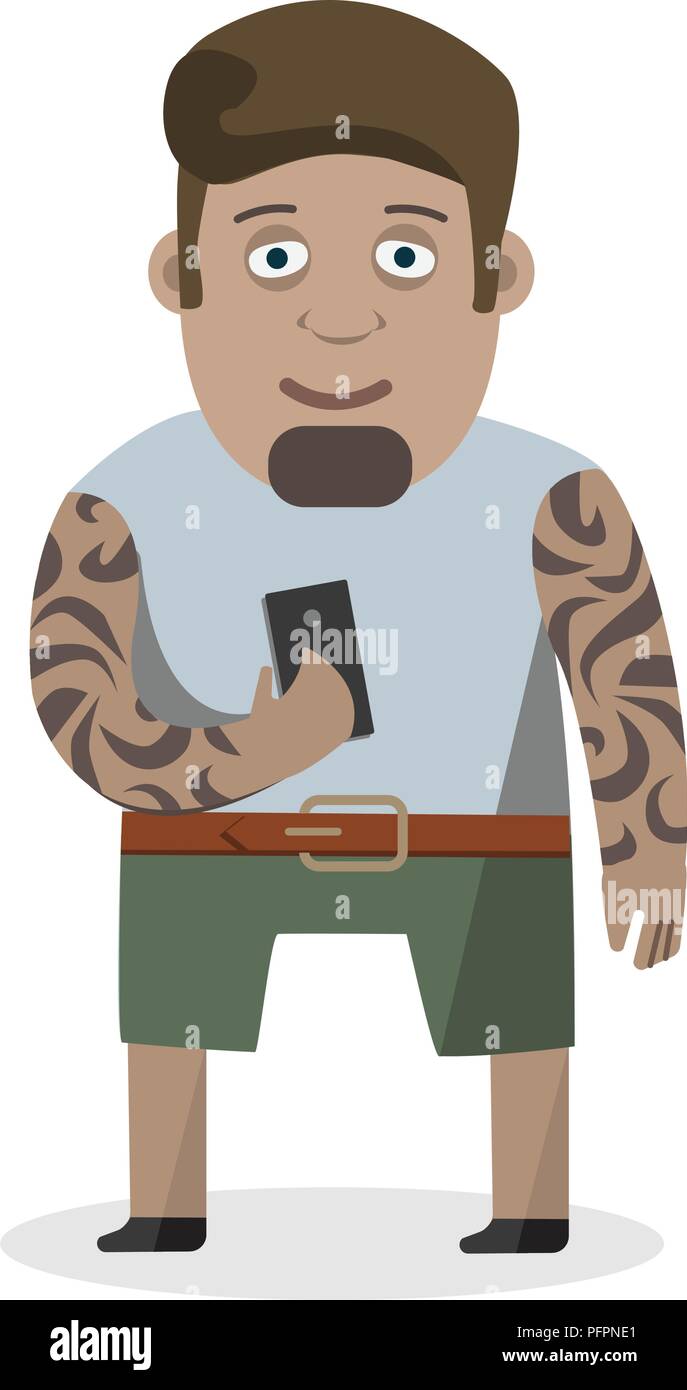 Brutal bearded man, macho with tattoo. Cartoon character. Vector illustration Stock Vector Image & Art - Alamy