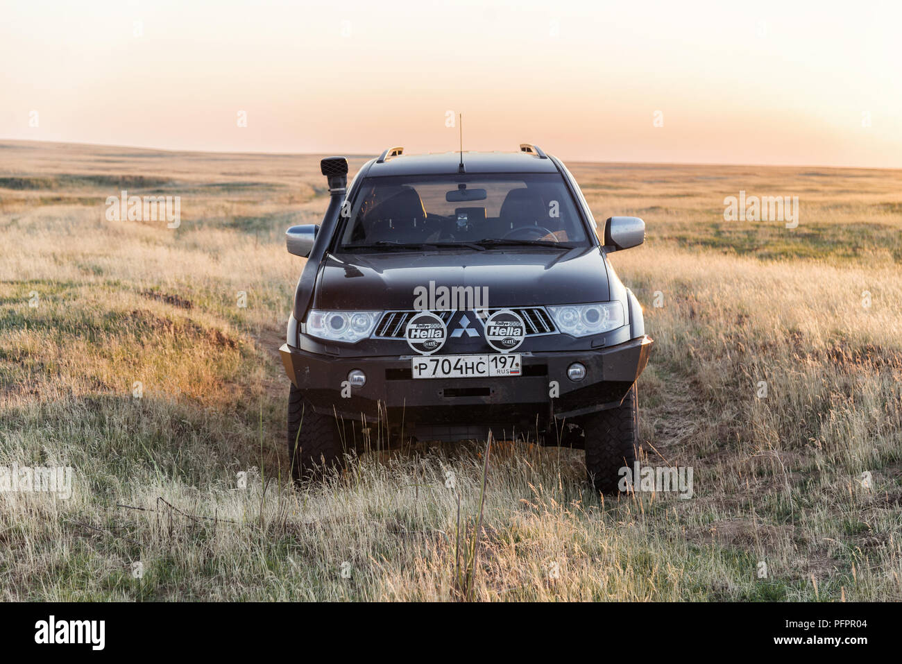 SUV Mitsubishi Pajero Sport,  Kalmykia, Russia. August 3, 2018 Stock Photo