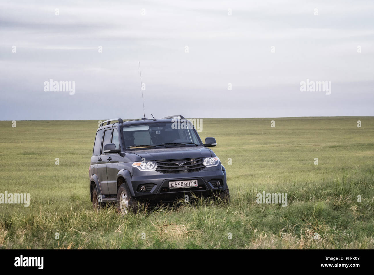 SUV UAZ Patriot. Kalmykia, Russia. August 3, 2018 Stock Photo