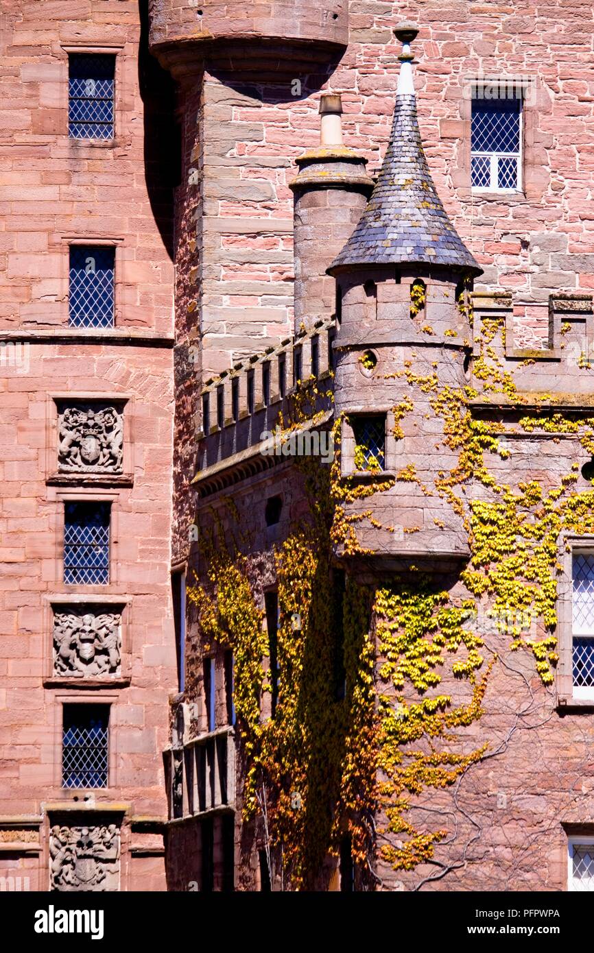 Scotland, Angus, Glamis Castle, vines on exterior walls of 11th century castle Stock Photo