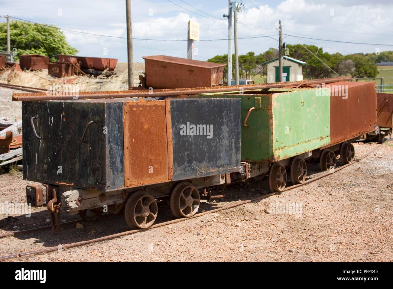 Australia, Victoria, Gippsland, coal freight train on track at Wonthaggi State Coal Mine Stock
