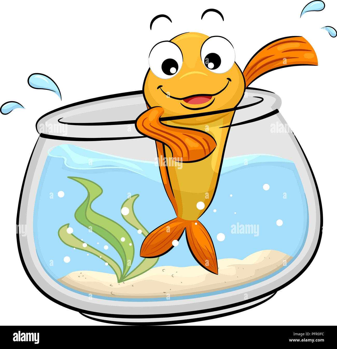 Illustration of a Gold Fish Mascot Waving From Its Fish Bowl Stock Photo -  Alamy