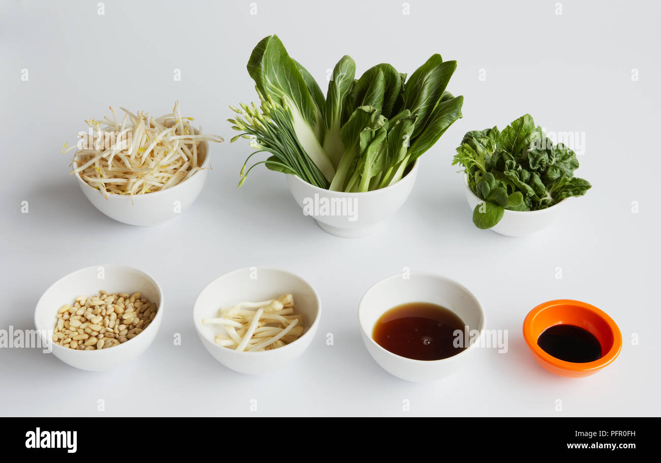 Oriental stir fry ingredients in white bowls Stock Photo - Alamy