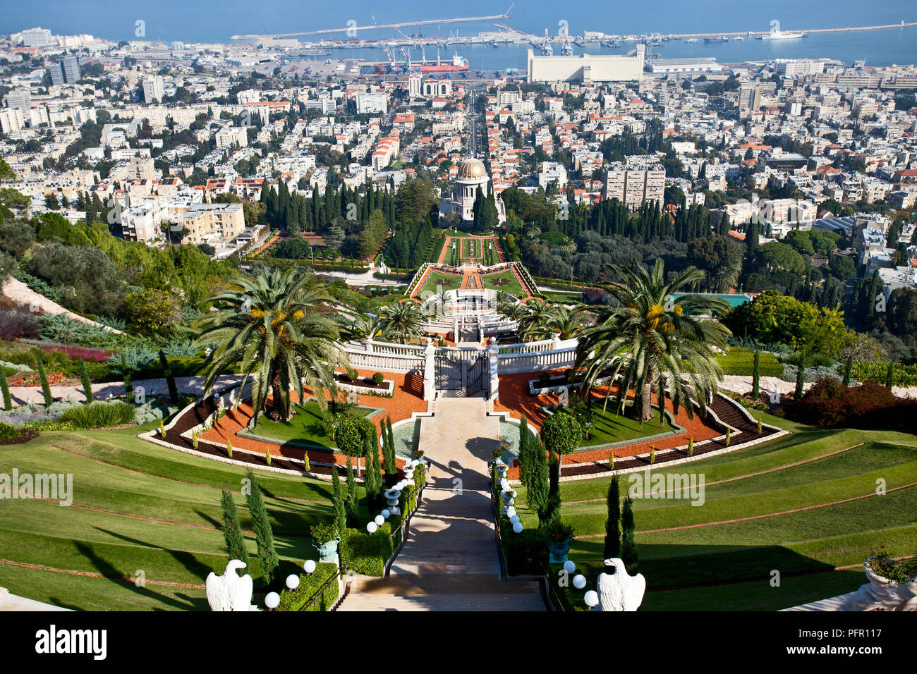 Israel, Galilee, Haifa, Mount Carmel, view of the city from Bahai ...