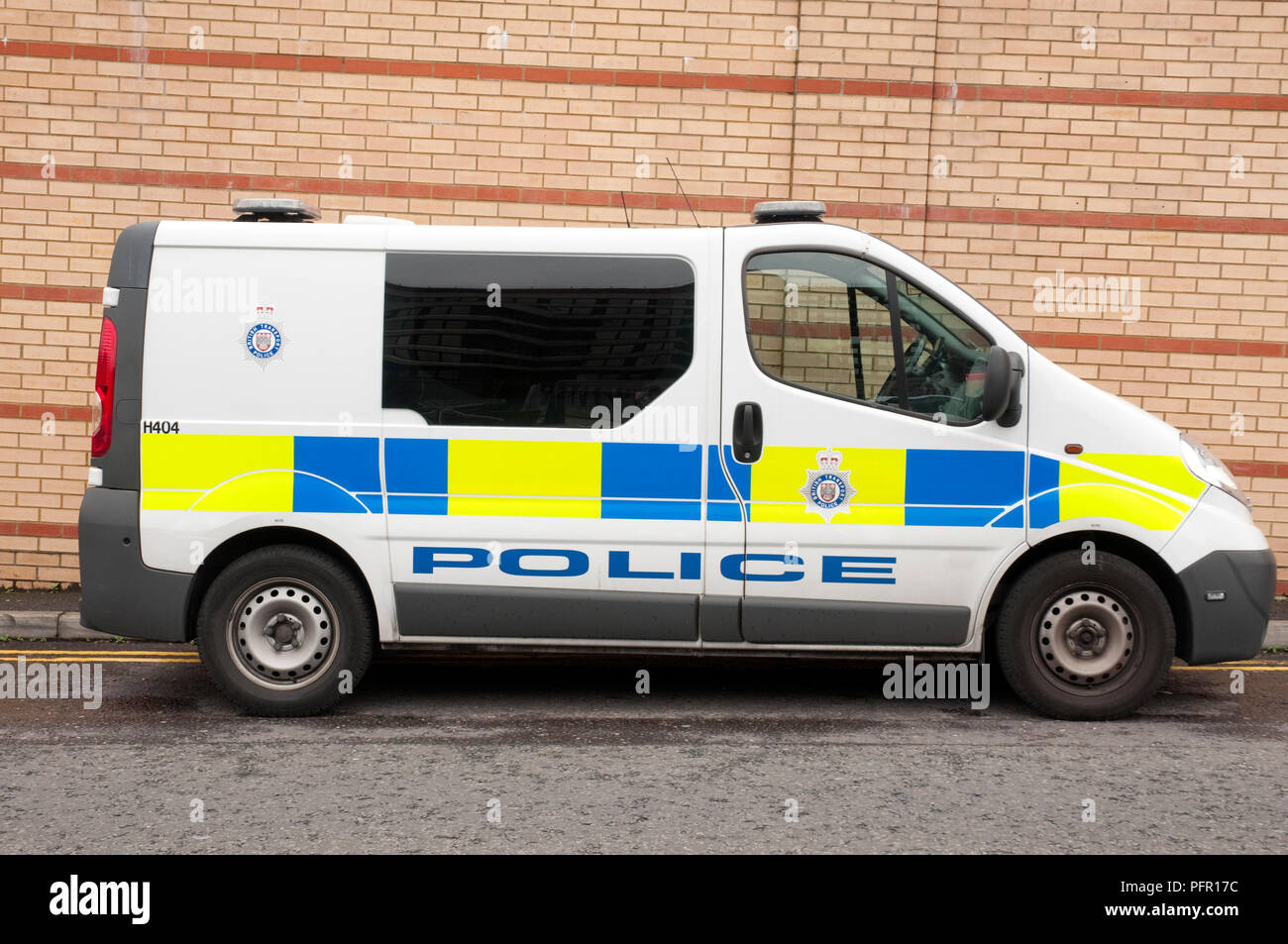 Great Britain, England, police van parked in street Stock Photo