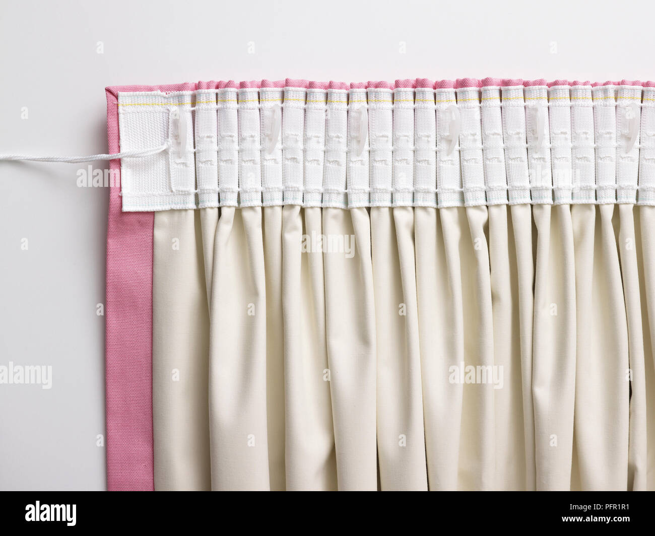 Rear view of bedroom curtain showing blackout lining and gathering tape  Stock Photo - Alamy