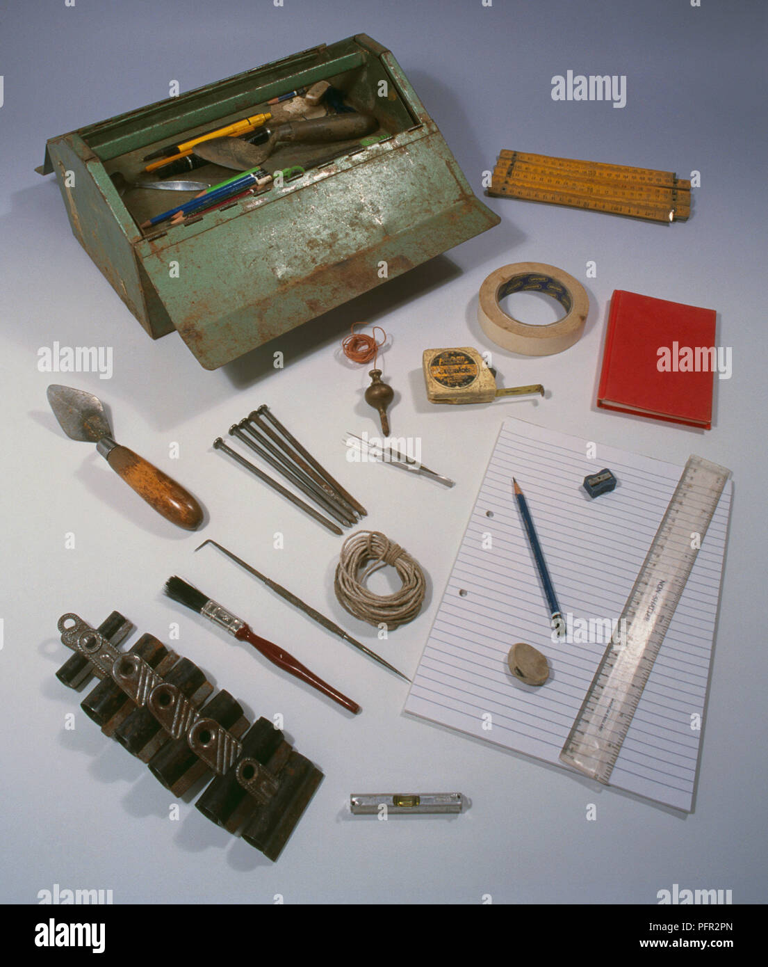 Archaeology tools and old toolbox Stock Photo