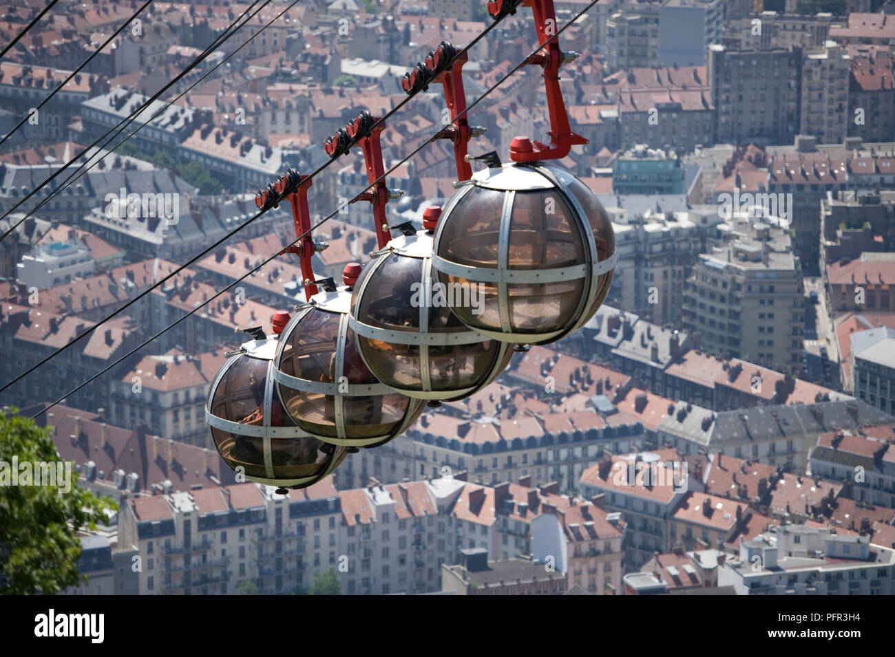 France, Grenoble, GrenobleBastille cable car above rooftops of city
