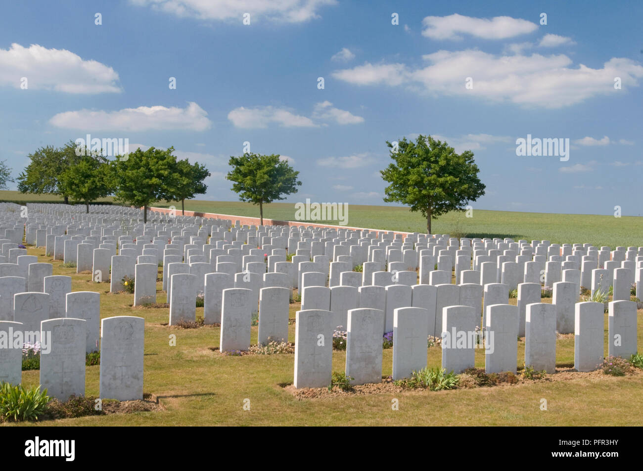 France, Somme area, Ovillers-la-Boisselle village, Ovillers British Military Cemetery, soldiers' graves Stock Photo