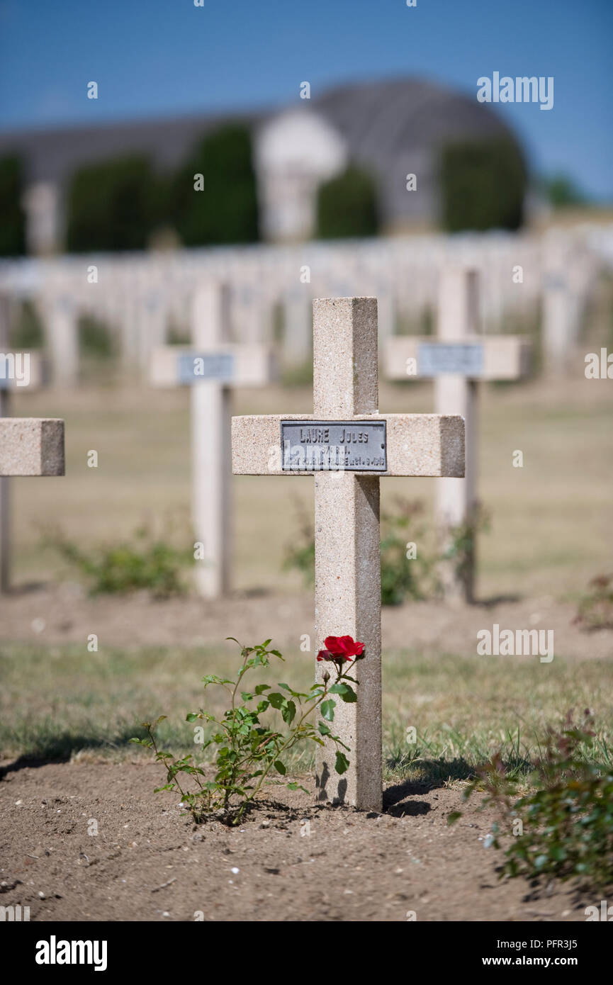 France, Lorraine, Meuse, Verdun, Ossuaire De Douaumont (Douaumont Ossuary), war graves Stock Photo