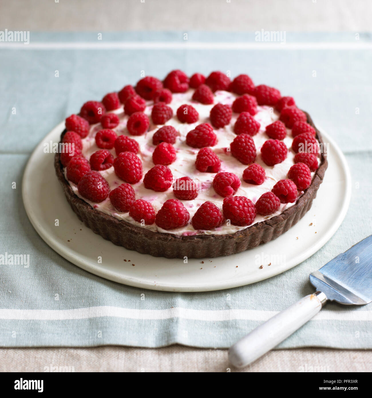 Double chocolate raspberry tart Stock Photo