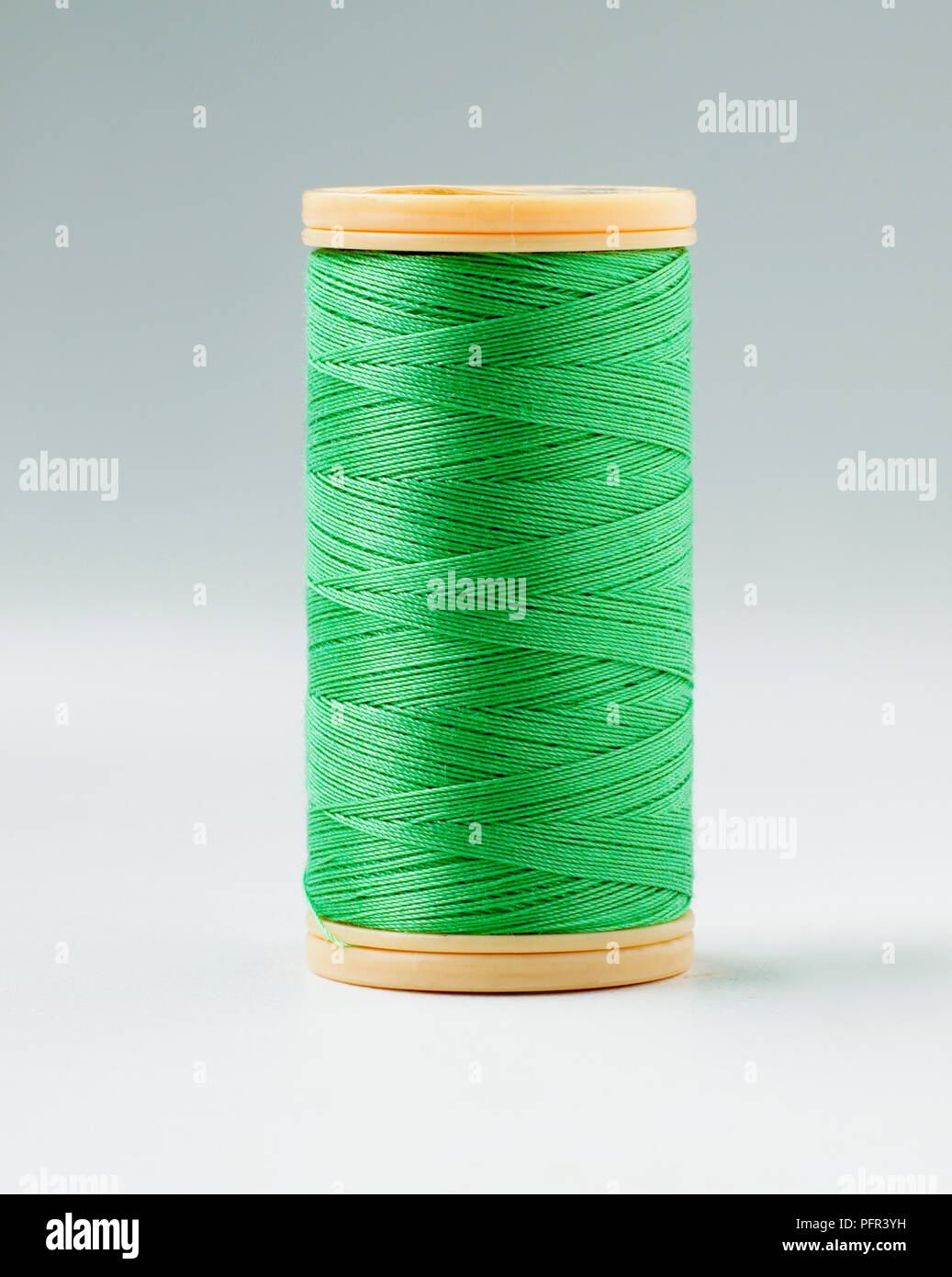 Reel of green cotton sewing thread Stock Photo
