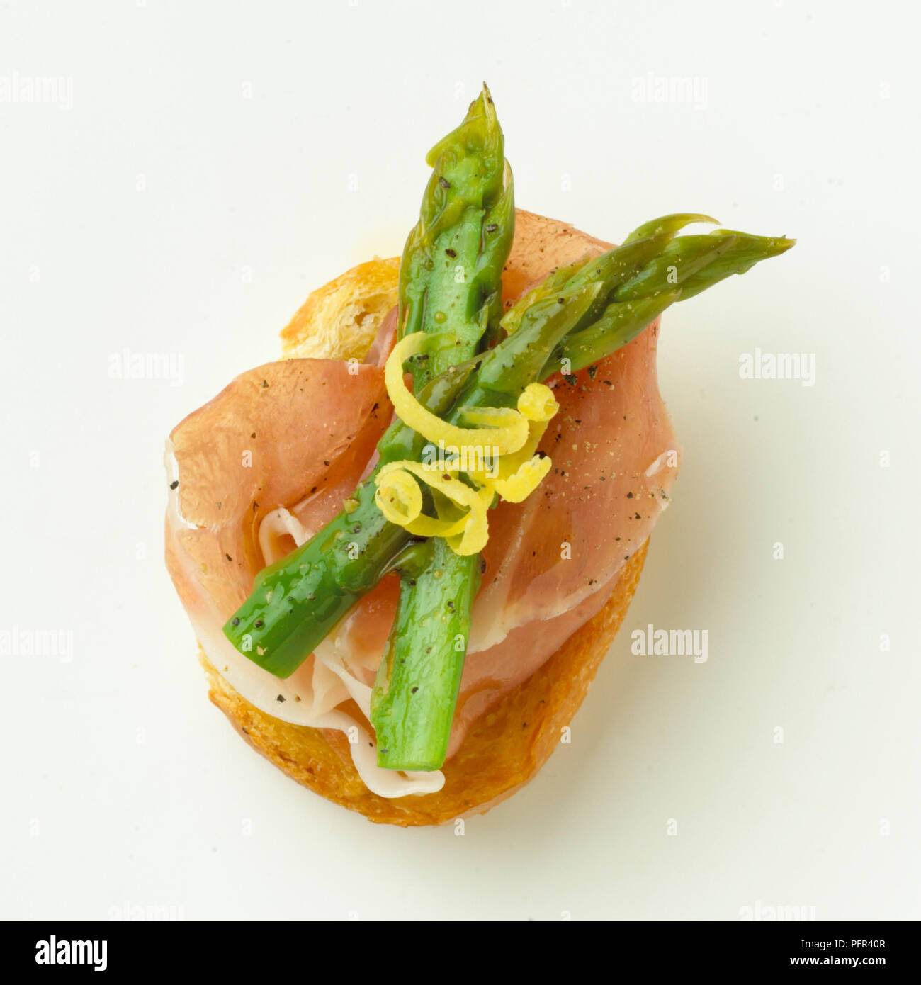 Parma ham and asparagus crostini Stock Photo