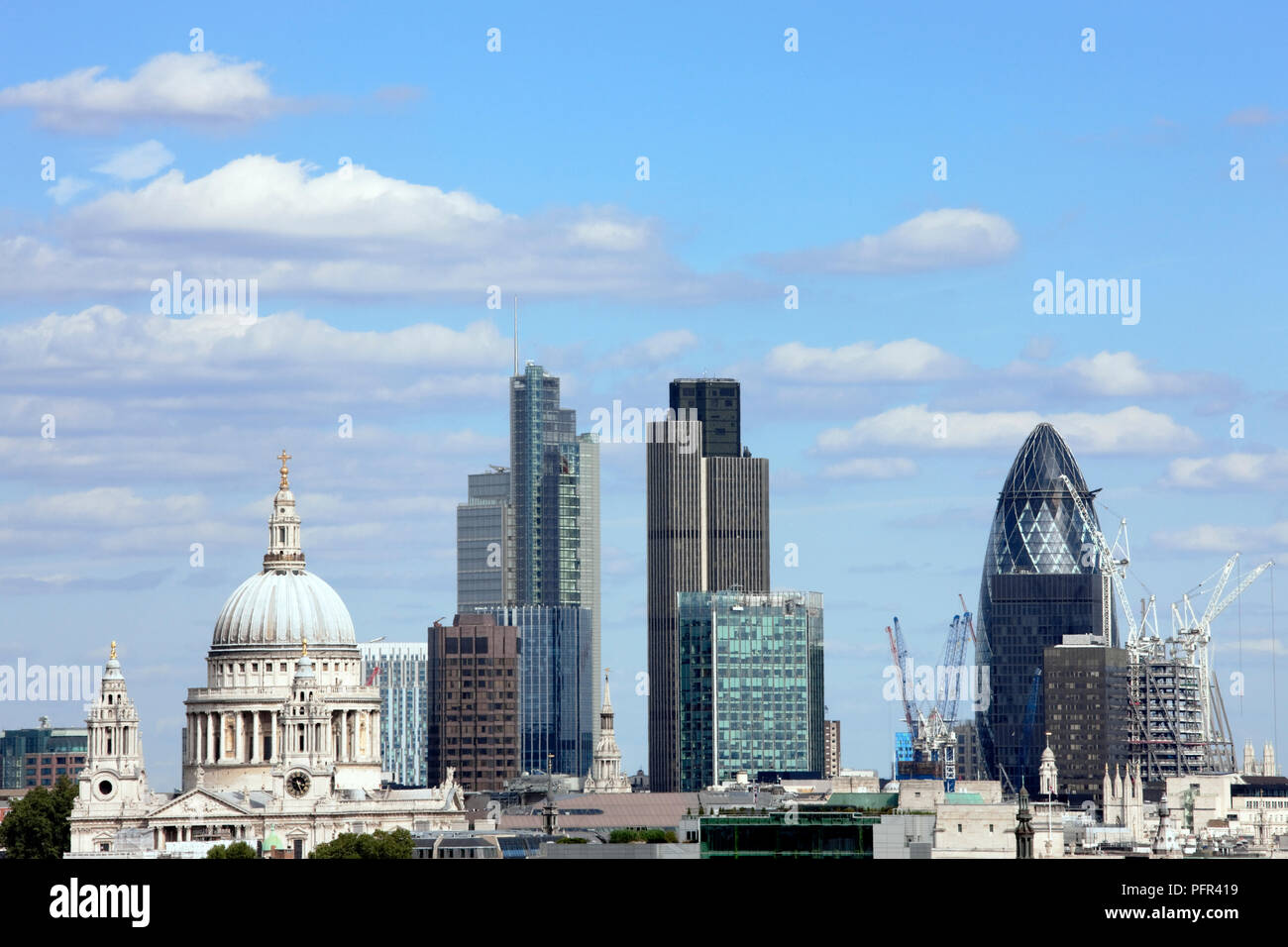 Great Britain, England, London, City of London, skyline with St Paul's Cathedral and Gherkin Stock Photo