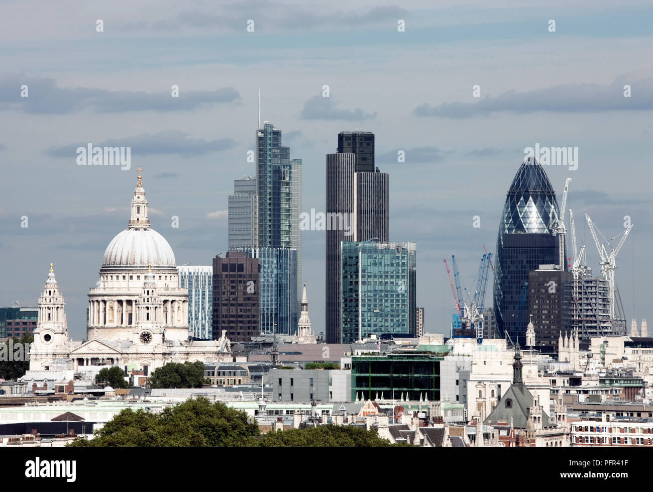 Great Britain, England, London, City of London, skyline with St Paul's Cathedral and Gherkin Stock Photo