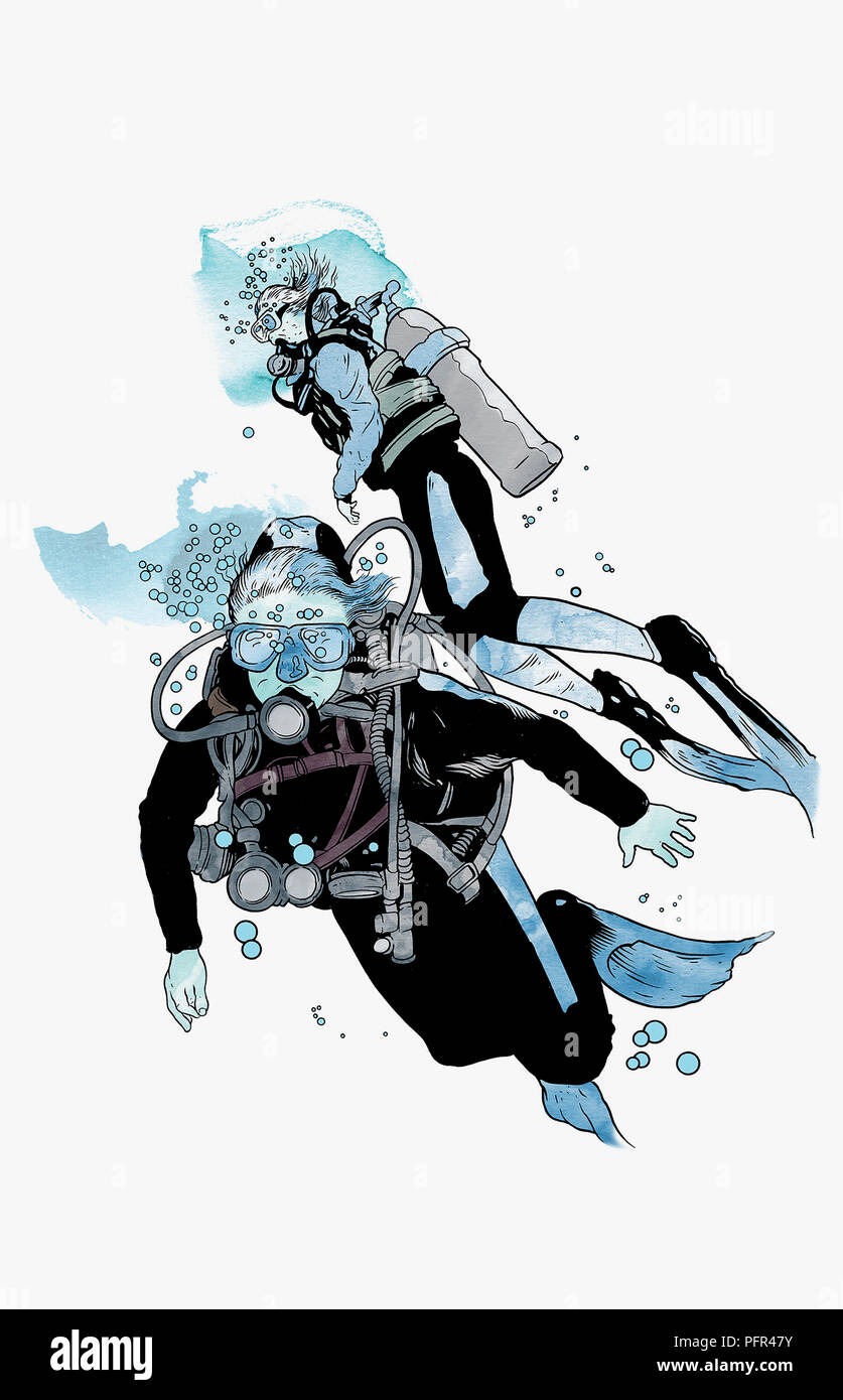 Illustration of two divers Stock Photo