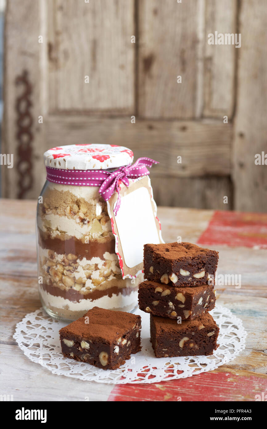 Brownies and jar of dry ingredients as gift Stock Photo Alamy