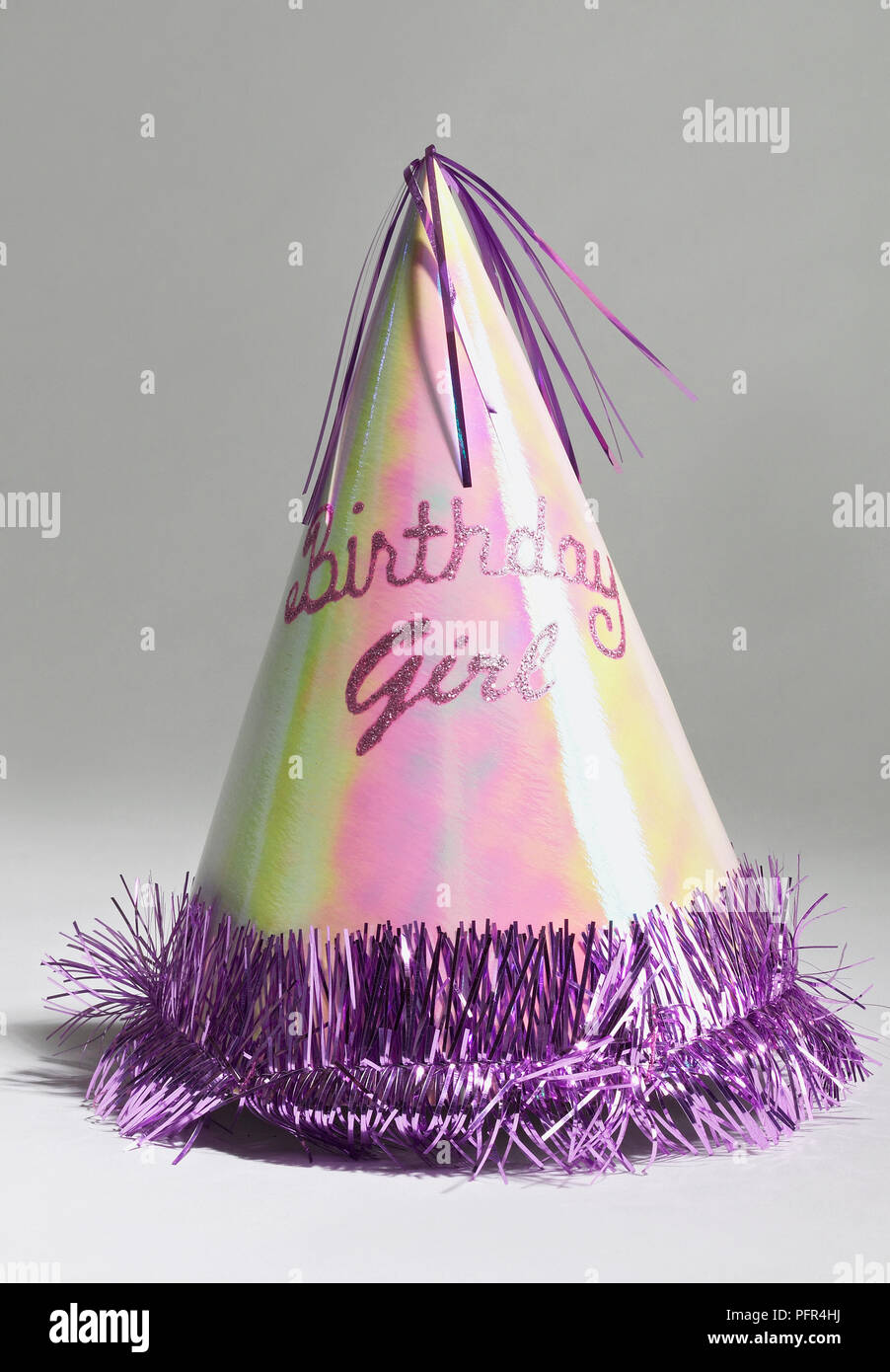 Purple pointy hat with the words 