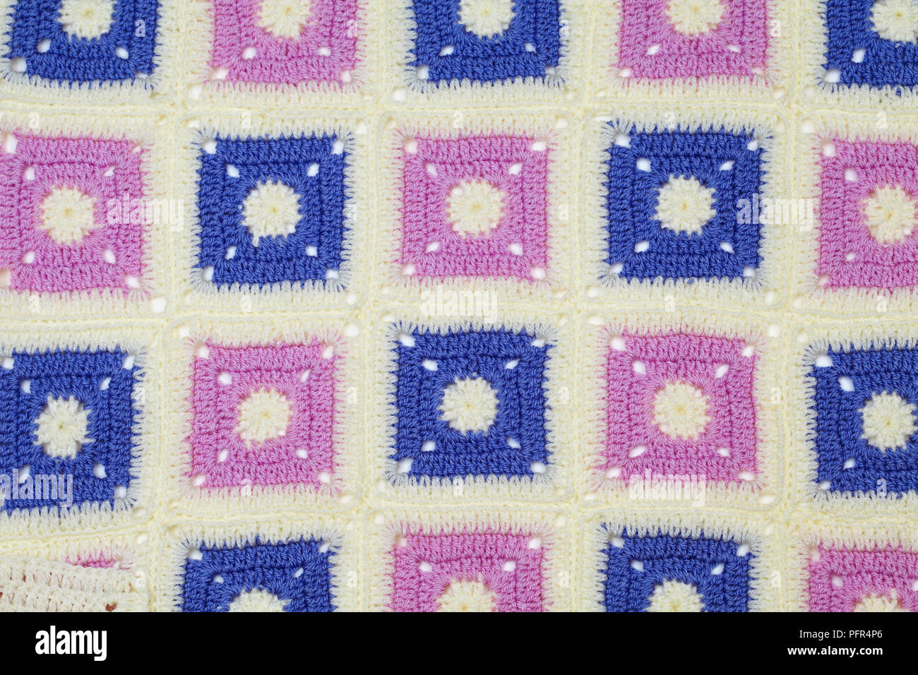 Crocheted patchwork blanket, full frame Stock Photo