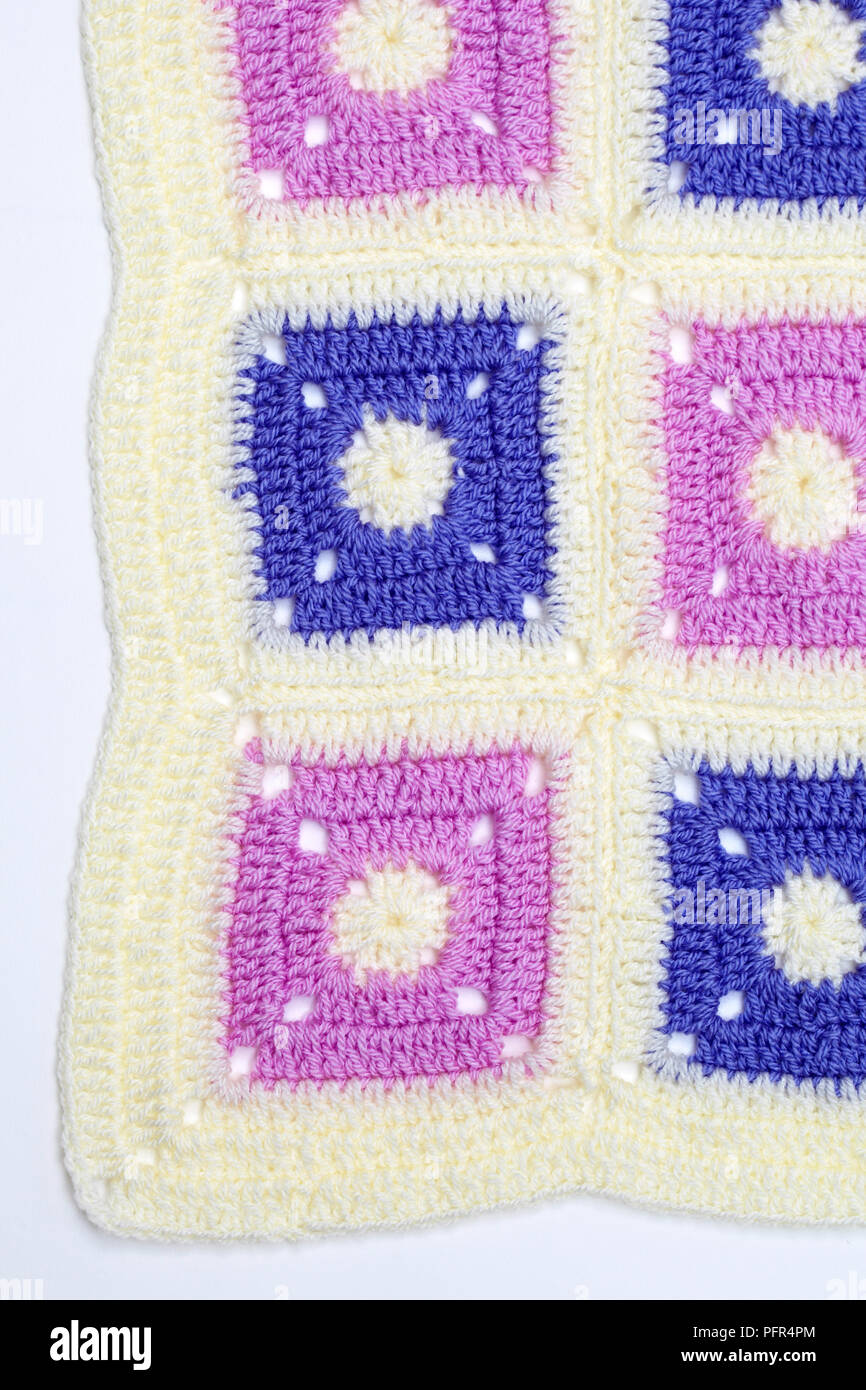 Crocheted patchwork throw, close-up Stock Photo