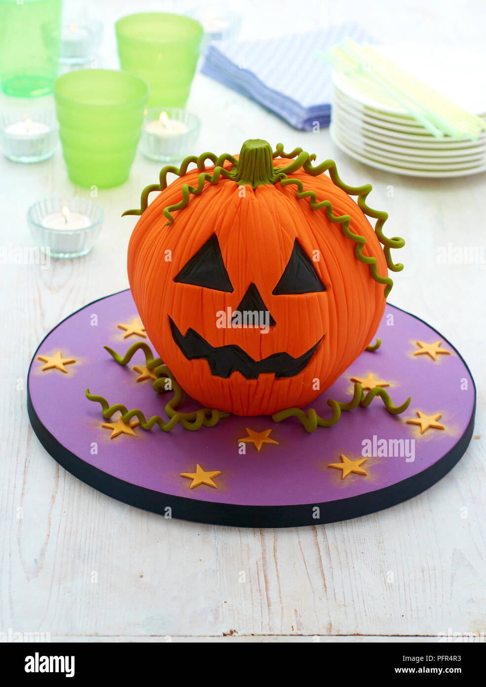Halloween pumpkin cake Stock Photo