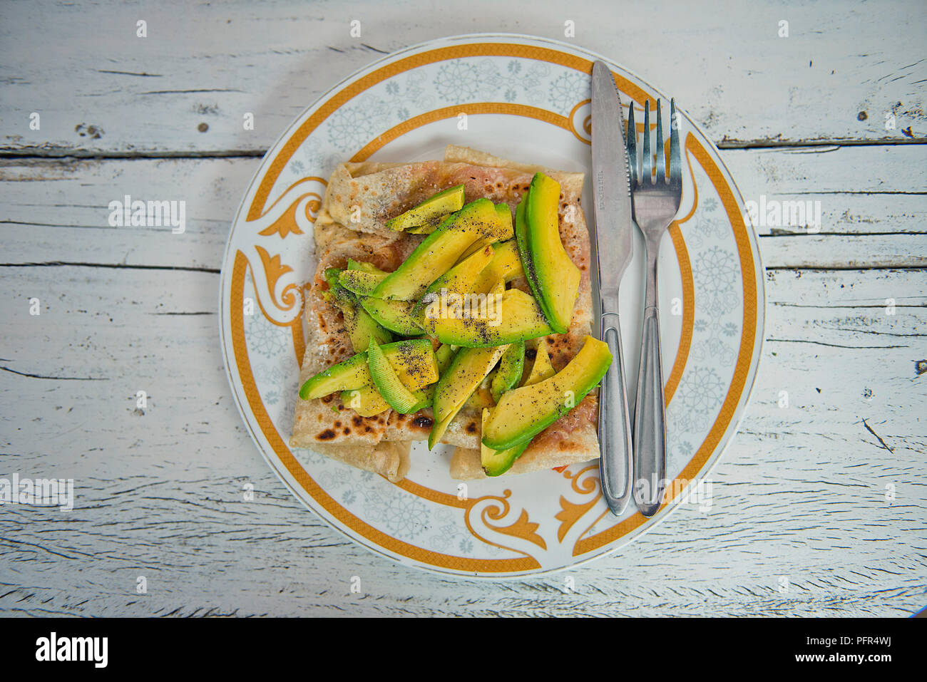 Sri Lanka, Southern Province, Mirissa, roti bread topped with aubergines Stock Photo